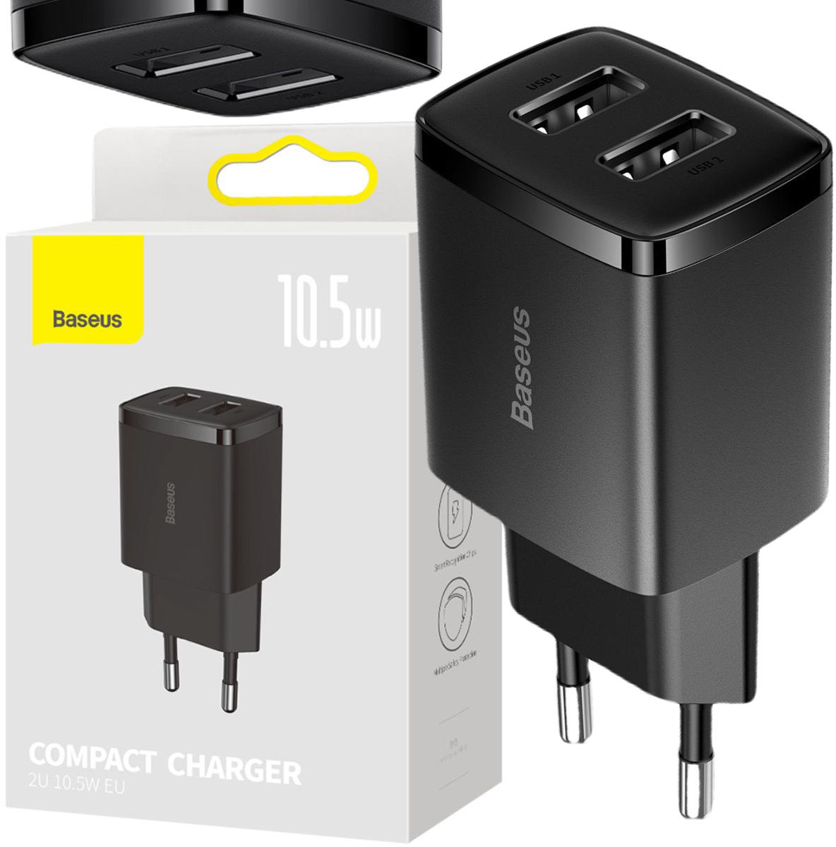 Baseus Compact czarna ładowarka sieciowa 2x USB 10.5 W CCXJ010201 – najważniejsze cechy: