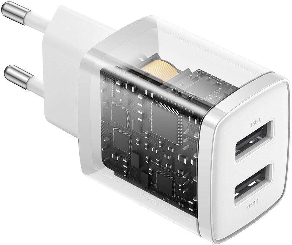 Baseus Compact 2x USB-A 10.5 W - ładowarka sieciowa z szybkim i w pełni bezpiecznym ładowaniem urządzeń