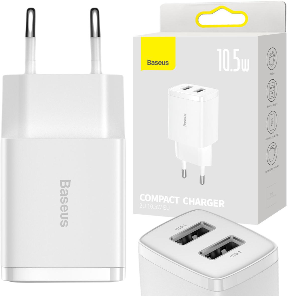 Baseus Compact biała ładowarka sieciowa 2x USB 10.5 W CCXJ010202 – najważniejsze cechy: