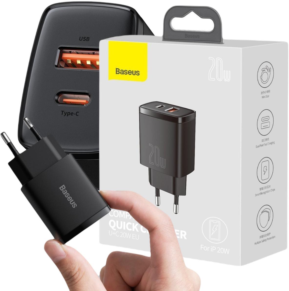 Szybka ładowarka sieciowa Baseus Compact USB / USB Typ C 20W 3A Power Delivery Quick Charge 3.0 czarna (CCXJ-B01) - najważniejsze cechy: