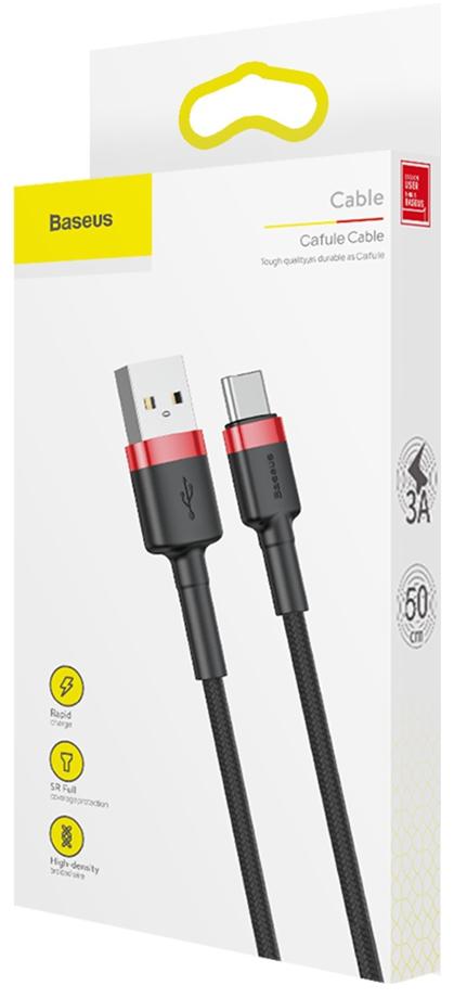 Baseus Cafule Cable wytrzymały nylonowy kabel USB / USB-C QC3.0 3A 0,5m czarno-czerwony (CATKLF-A91) - specyfikacja i dane techniczne przewodu: