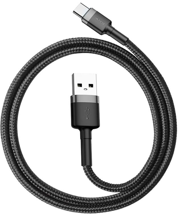 KABEL USB-A -* USB-C Baseus Cafule CATKLF-AG1 50cm 3A QC 3.0 CZARNO-SZARY W NYLONOWYM OPLOCIE