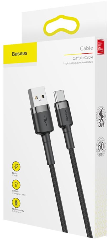 Baseus Cafule Cable wytrzymały nylonowy kabel USB / USB-C QC 3.0 3 A 0,5 m czarny (CATKLF-AG1) – specyfikacja i dane techniczne: