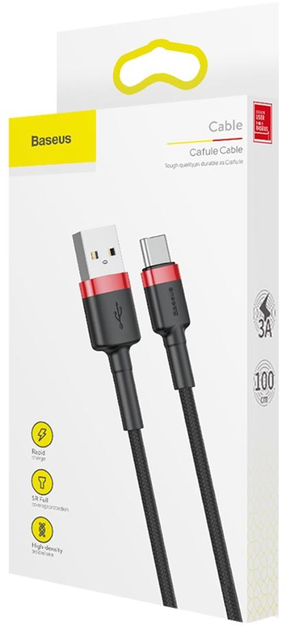 Baseus Cafule Cable wytrzymały nylonowy kabel USB / USB-C QC3.0 3A 1m czarno-czerwony (CATKLF-B91) - specyfikacja i dane techniczne przewodu:
