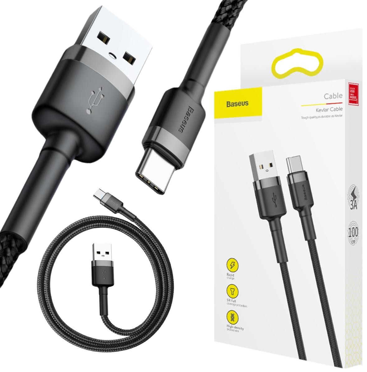 Baseus Cafule Cable nylonowy kabel USB / USB-C QC 3.0 3 A 1 m CATKLF-BG1 – najważniejsze cechy: