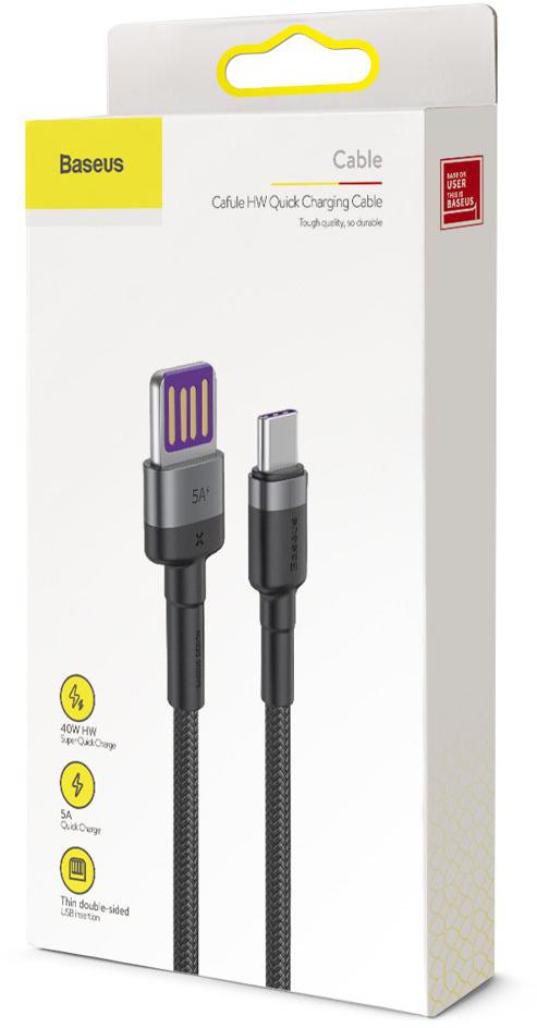 Baseus Cafule kabel przewód USB Typ C SuperCharge 40W Quick Charge 3.0 QC 3.0 1m szaro-czarny (CATKLF-PG1) - specyfikacja i dane techniczne: