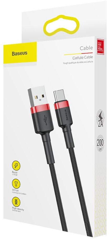 Baseus Cafule Cable wytrzymały nylonowy kabel USB / USB-C QC3.0 2A 2m czarno-czerwony (CATKLF-C91) - specyfikacja i dane techniczne przewodu: