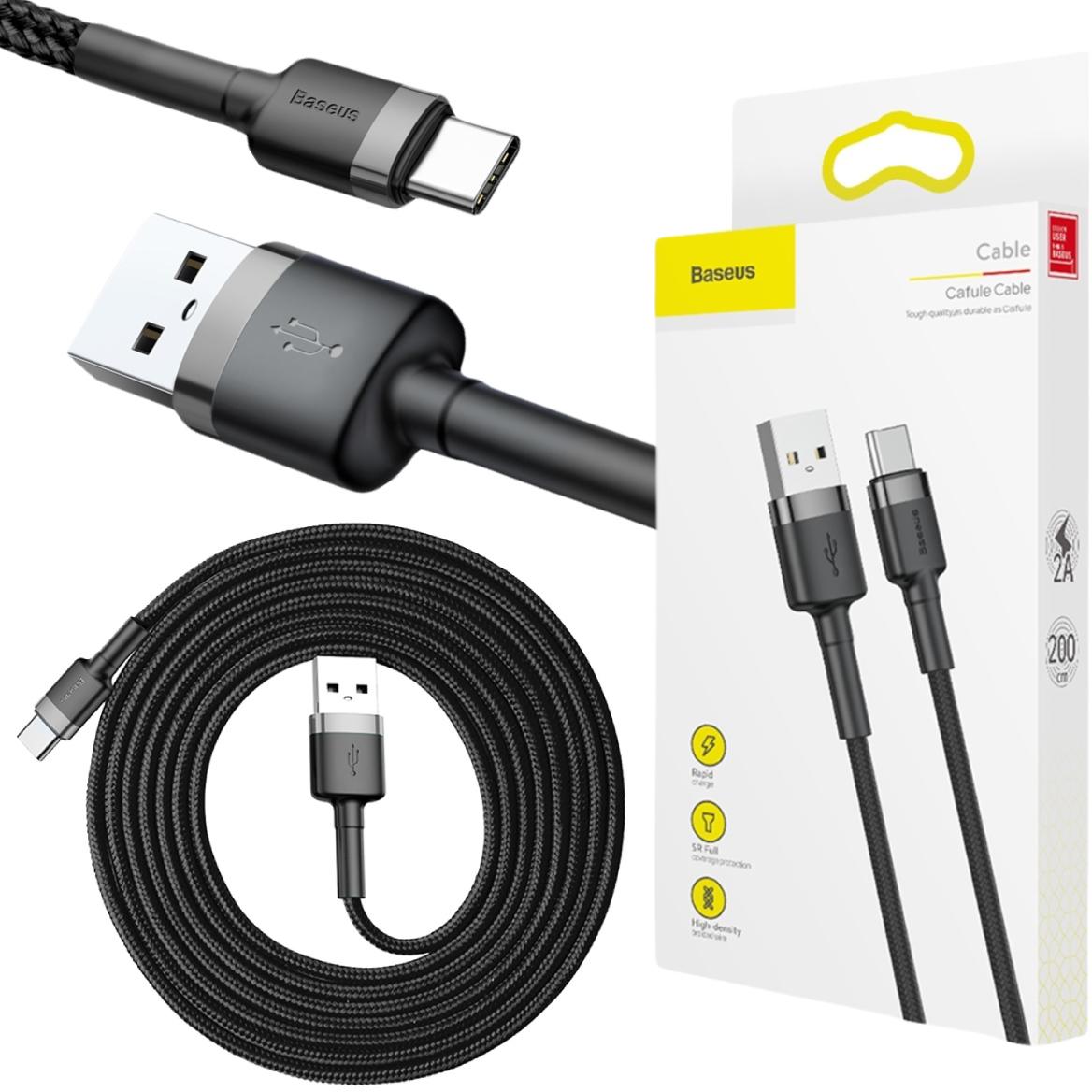 Baseus Cafule Cable wytrzymały nylonowy kabel przewód USB / USB-C QC3.0 2A 2m (CATKLF-CG1) - najważniejsze cechy: