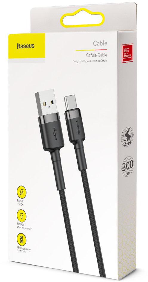 Baseus Cafule Cable nylonowy kabel USB / USB-C QC 3.0 2 A 3 m CATKLF-UG1 – specyfikacja i dane techniczne: