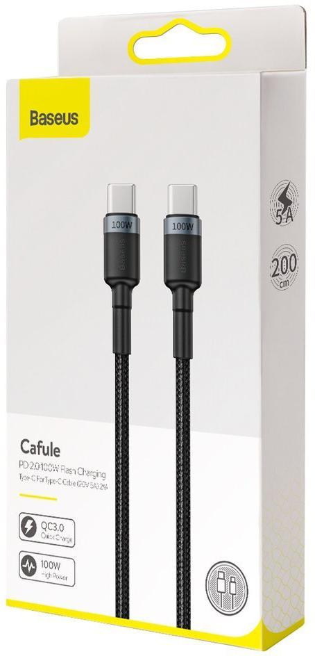 Baseus Cafule nylonowy kabel przewód USB Typ C Power Delivery 2.0 100W 20V 5A 2m szary (CATKLF-ALG1) - specyfikacja i dane techniczne kabla: