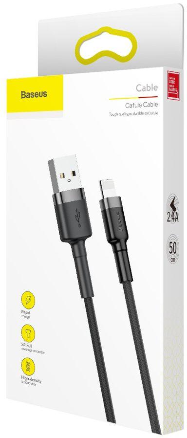 Baseus Cafule Cable wytrzymały nylonowy kabel USB / Lightning QC 3.0 2.4A 0,5m w oplocie (CALKLF-AG1) - specyfikacja i dane techniczne: