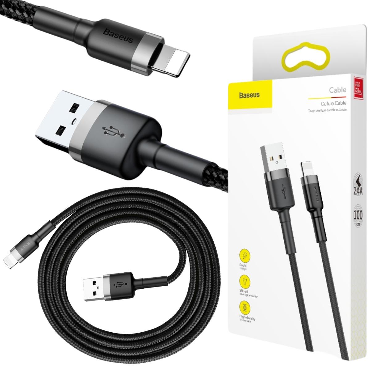 Baseus Cafule Cable wytrzymały nylonowy kabel USB / Lightning QC 3.0 2.4A 1m w oplocie (CALKLF-BG1) - najważniejsze cechy: