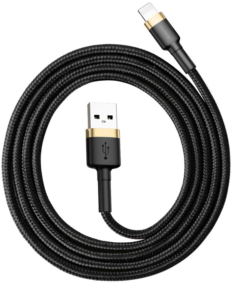 KABEL USB-A -* Lightning / iPhone Baseus Cafule CALKLF-BV1 100cm Apple 2.4A CZARNO-ZŁOTY W OPLOCIE