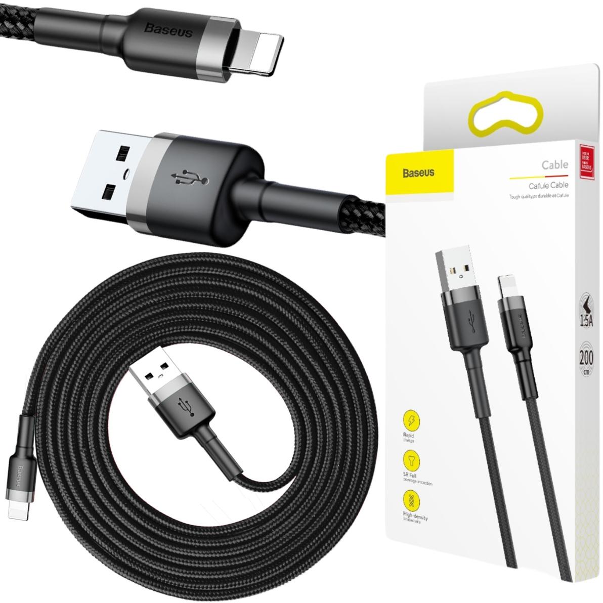 Baseus Cafule Cable wytrzymały nylonowy kabel USB / Lightning QC 3.0 1,5A 2m w oplocie (CALKLF-RG1) - najważniejsze cechy: