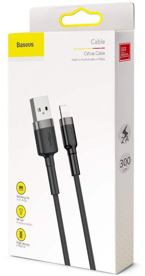 Baseus Cafule Cable nylonowy kabel USB / Lightning QC 3.0 2 A 3 m CALKLF-RG1 – specyfikacja i dane techniczne: