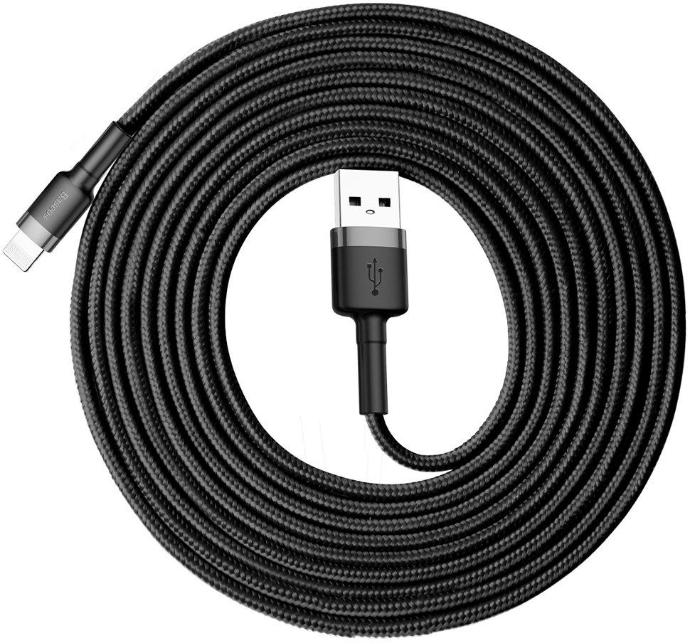 KABEL USB-A -* Lightning / iPhone Baseus Cafule CALKLF-RG1 300cm Apple 2A CZARNO-SZARY W OPLOCIE