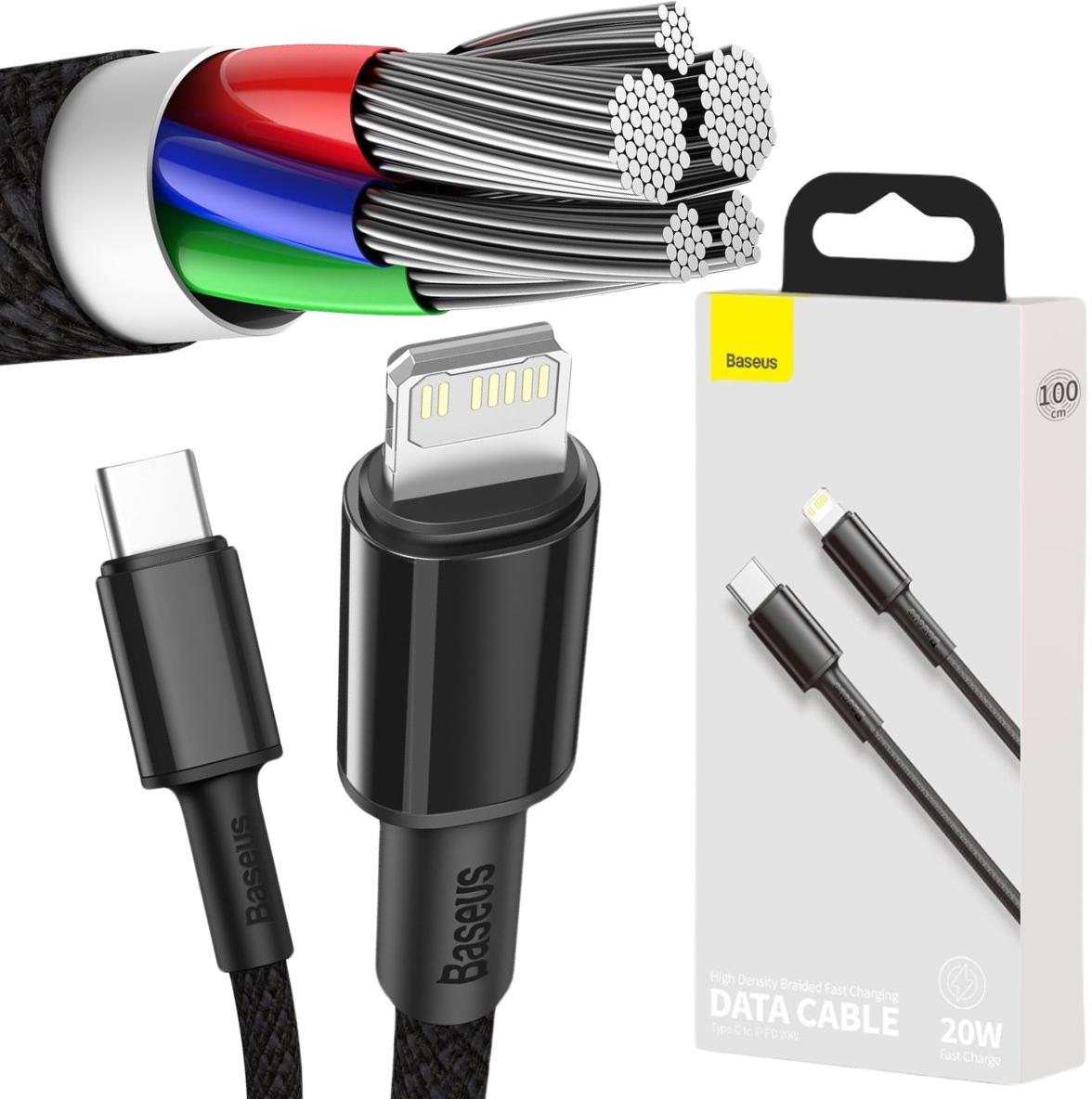 Baseus kabel USB Typ-C / Lightning Power Delivery 20W 1m czarny (CATLGD-01) - najważniejsze cechy: