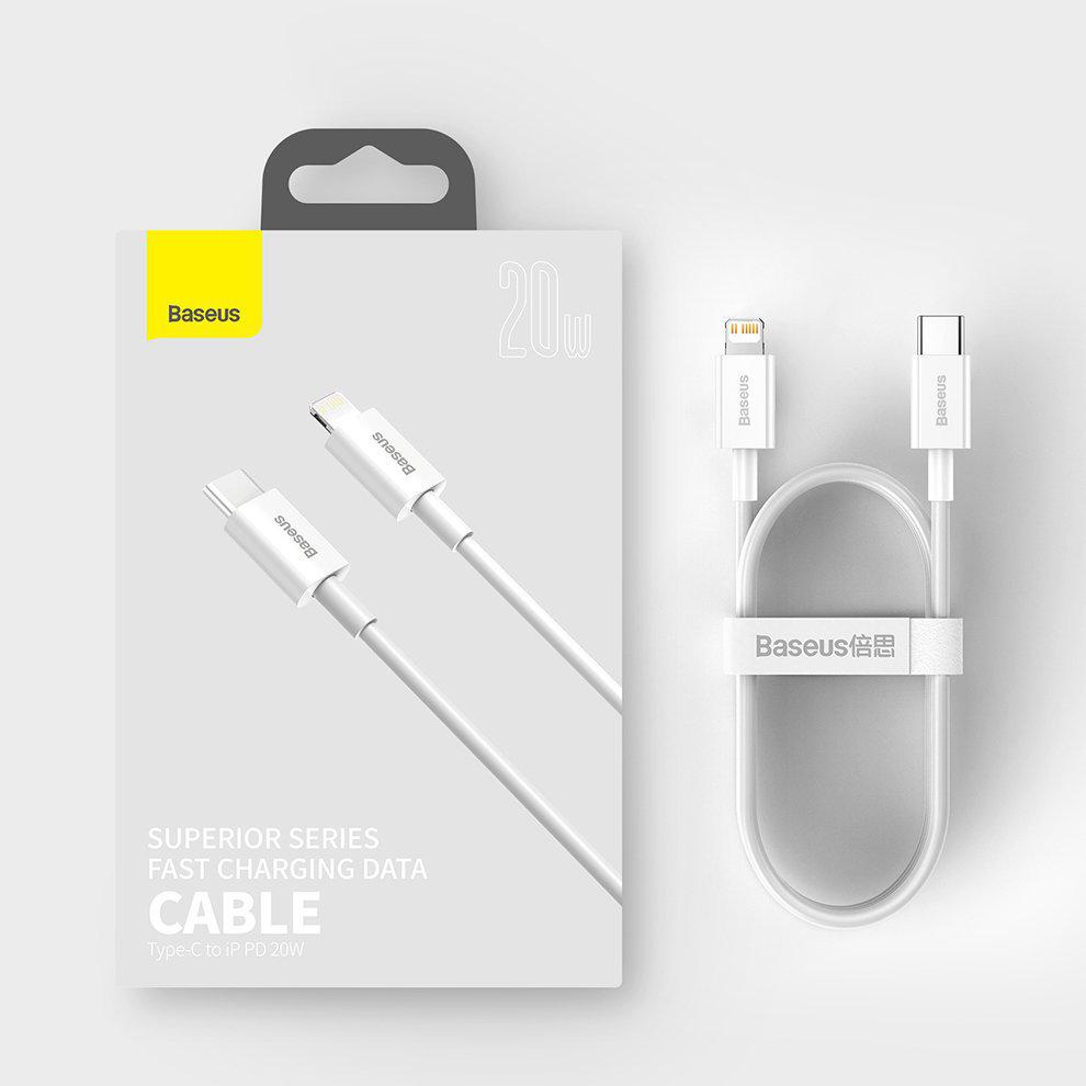 KABEL USB-C -* Lightning / iPhone Baseus Superior CATLYS-A02 1m 20W PD Quick Charging BIAŁY PREMIUM
