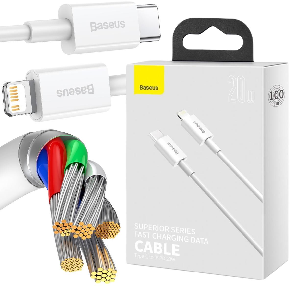 Baseus Superior biały kabel USB-C / Lightning Power Delivery 20W 1m (CATLYS-A02) - najważniejsze cechy: