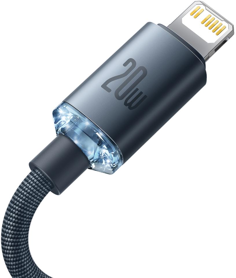 KABEL USB-C -* Lightning / iPhone Baseus Crystal CAJY000201 1.2m 20W PD Quick Charging CZARNY W OPLOCIE PREMIUM