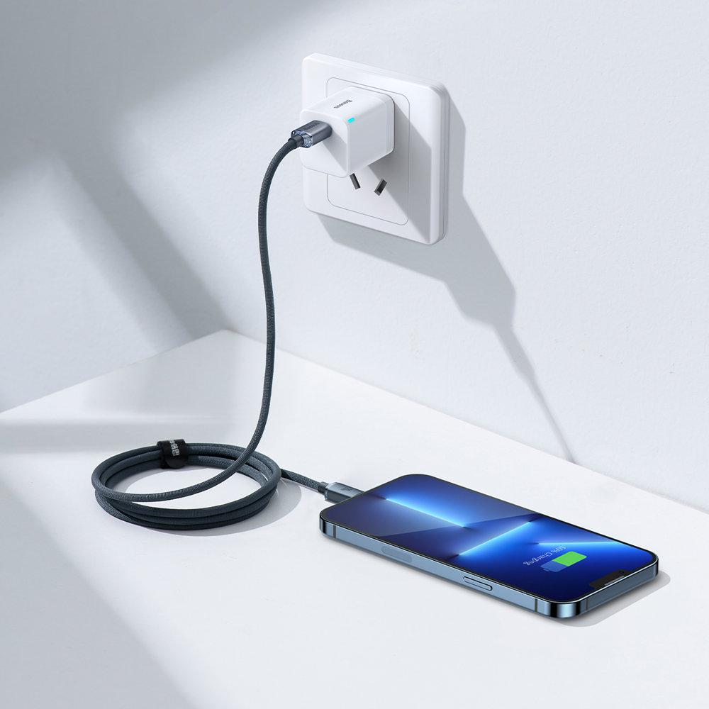 KABEL USB-C -* Lightning / iPhone Baseus Crystal CAJY000301 2m 20W PD Quick Charging CZARNY W OPLOCIE PREMIUM