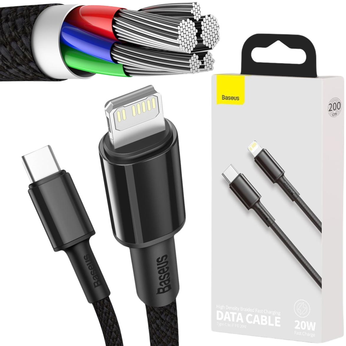 Baseus kabel USB Typ-C / Lightning Power Delivery 20W 2m czarny (CATLGD-A01) - najważniejsze cechy:
