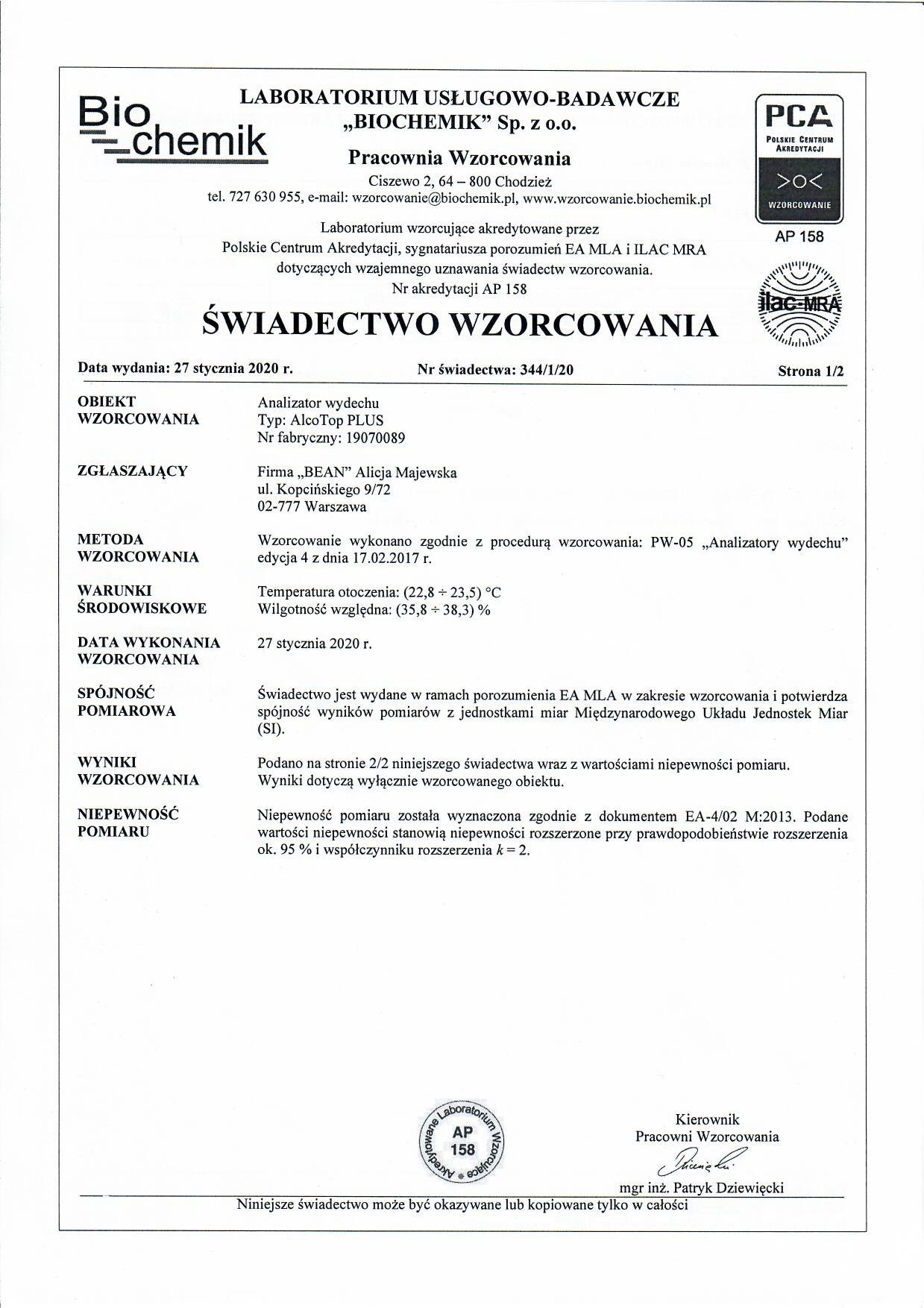 Alkomat przesiewowy AlkoTOP PLUS 2 lata gwarancji