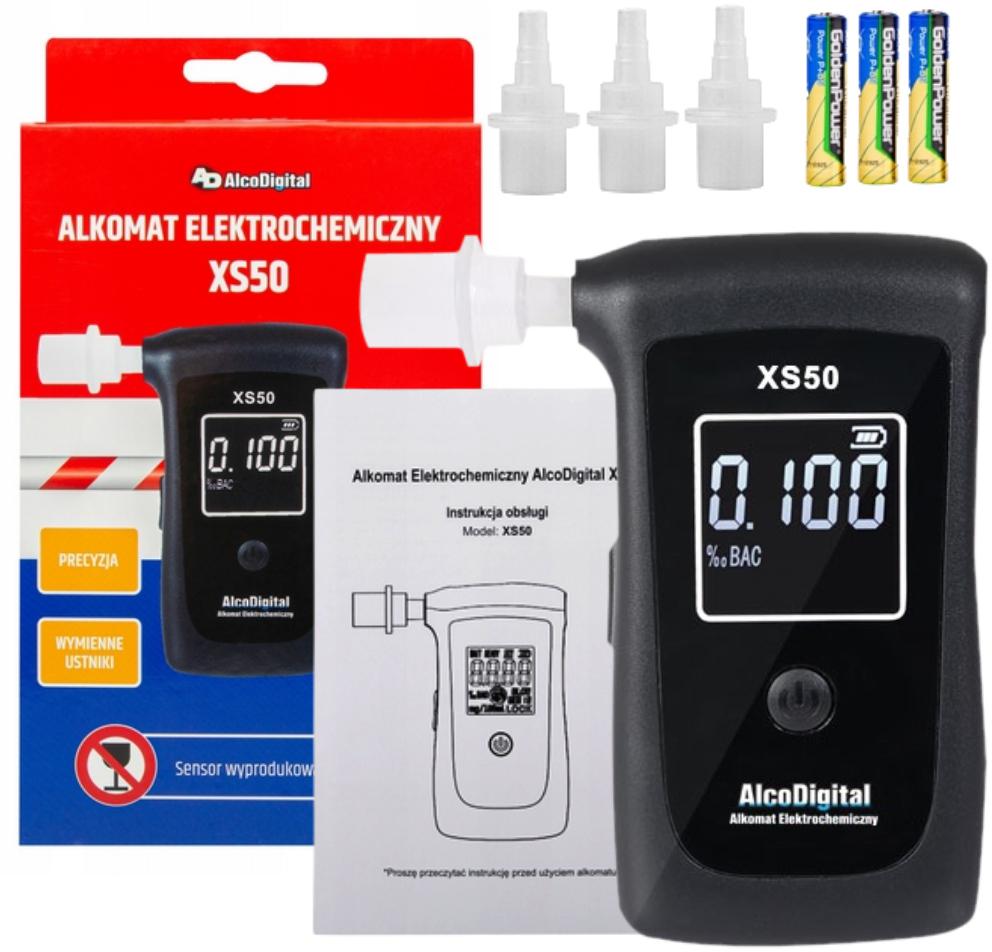 Alkomat AlcoDigital XS50 + 3 ustniki + komplet baterii - najważniejsze cechy: