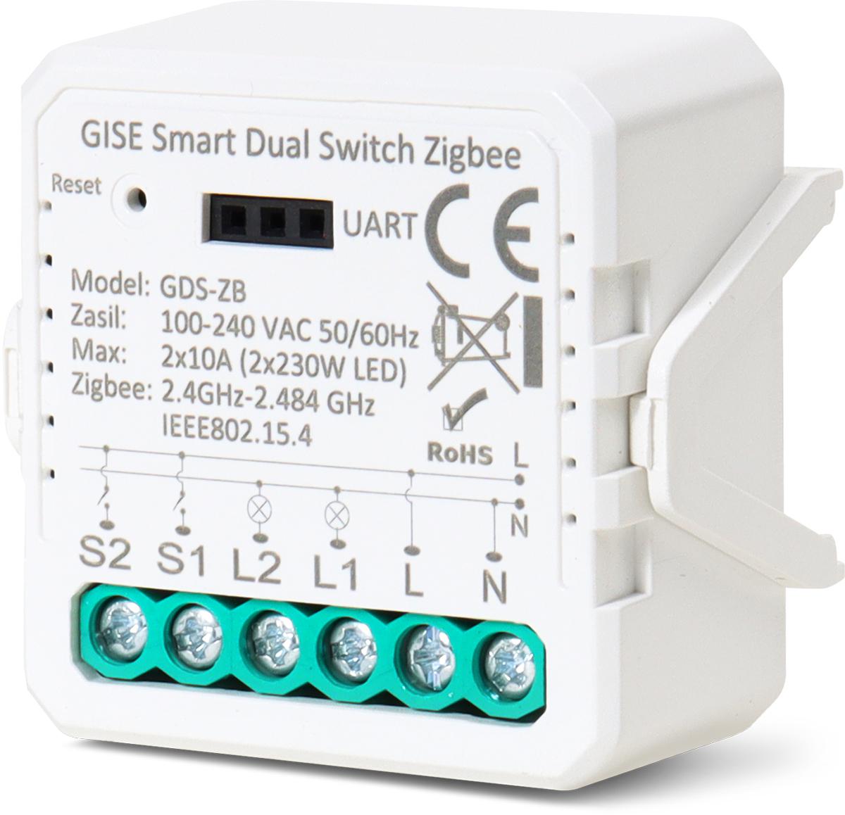 Gise SMART Dual Switch - podwójny przekaźnik oświetleniowy Zigbee kompatybilny z aplikacją TUYA