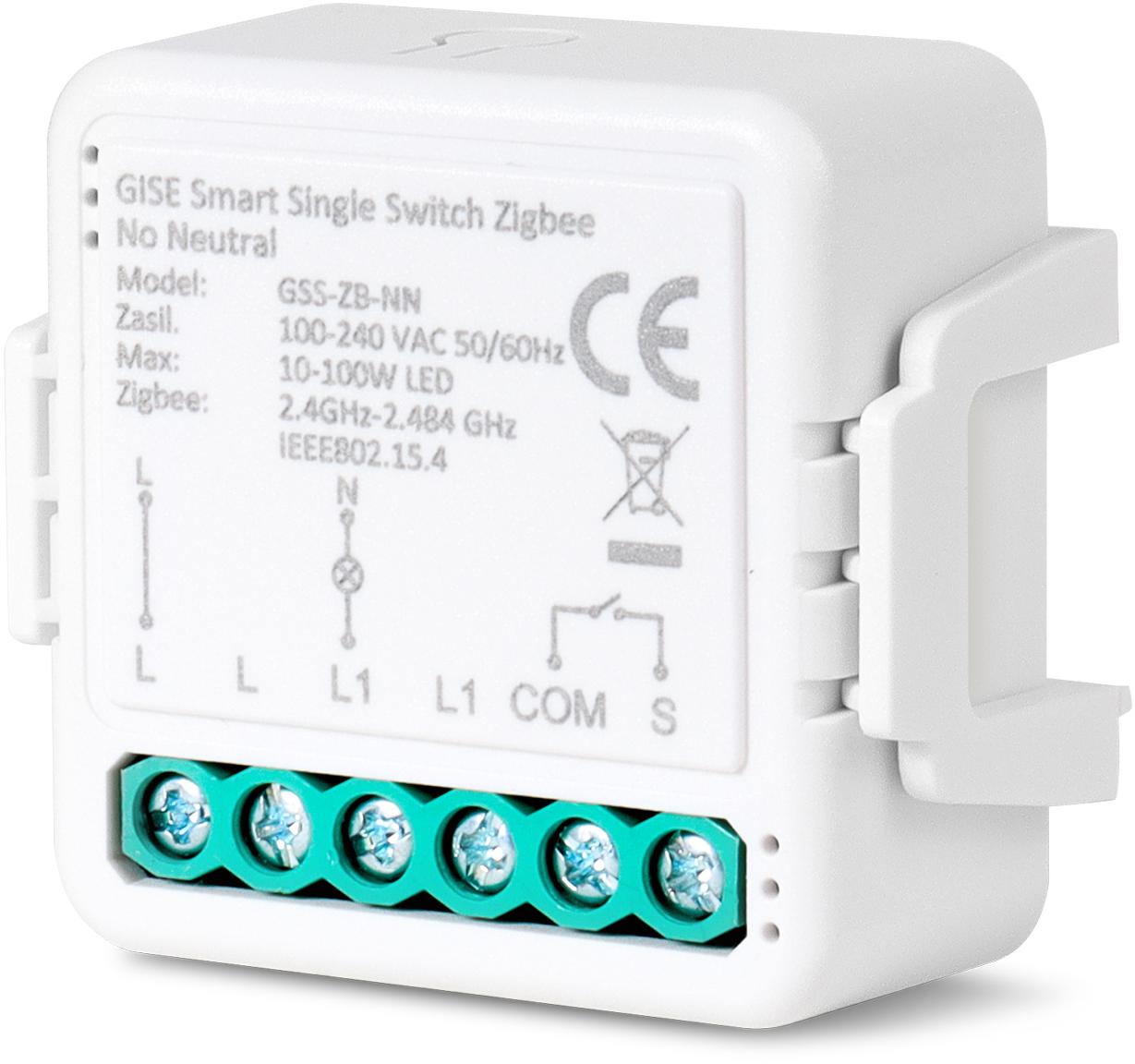 Gise SMART Single Switch bez przewodu neutralnego- pojedynczy przekaźnik oświetleniowy Zigbee kompatybilny z aplikacją TUYA