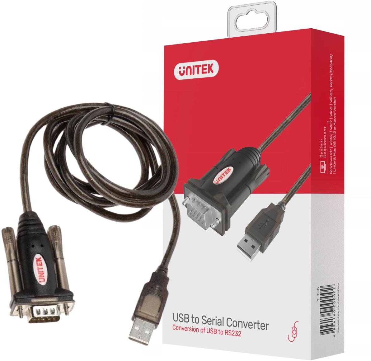Unitek Y-105 adapter USB na RS-232 - najważniejsze cechy przejściówki:
