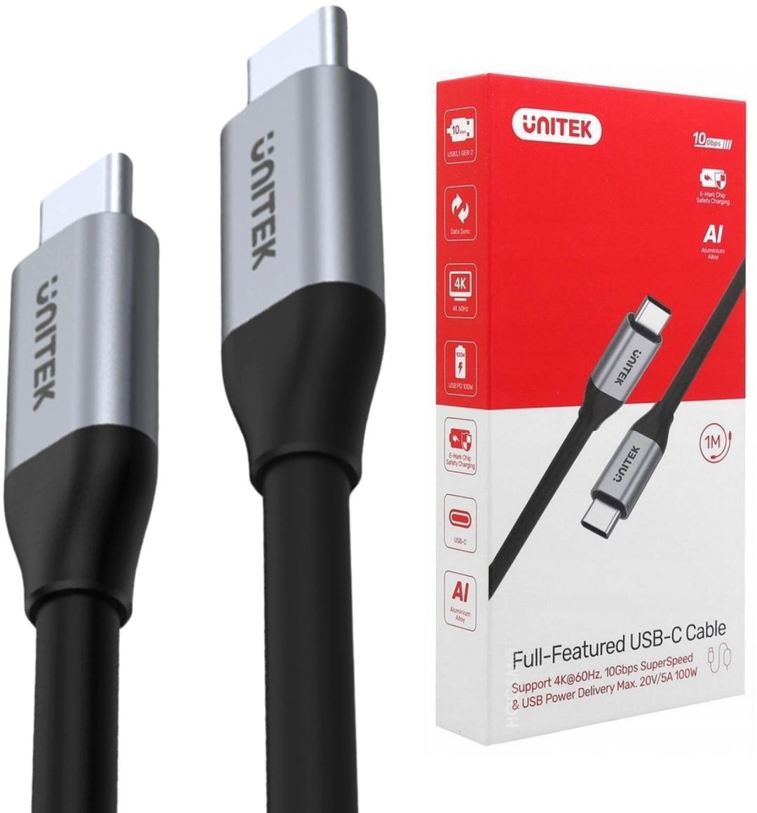 Unitek C14082ABK przewód USB-C na USB-C 10Gbps 4K 60Hz 20V/5A - najważniejsze cechy: