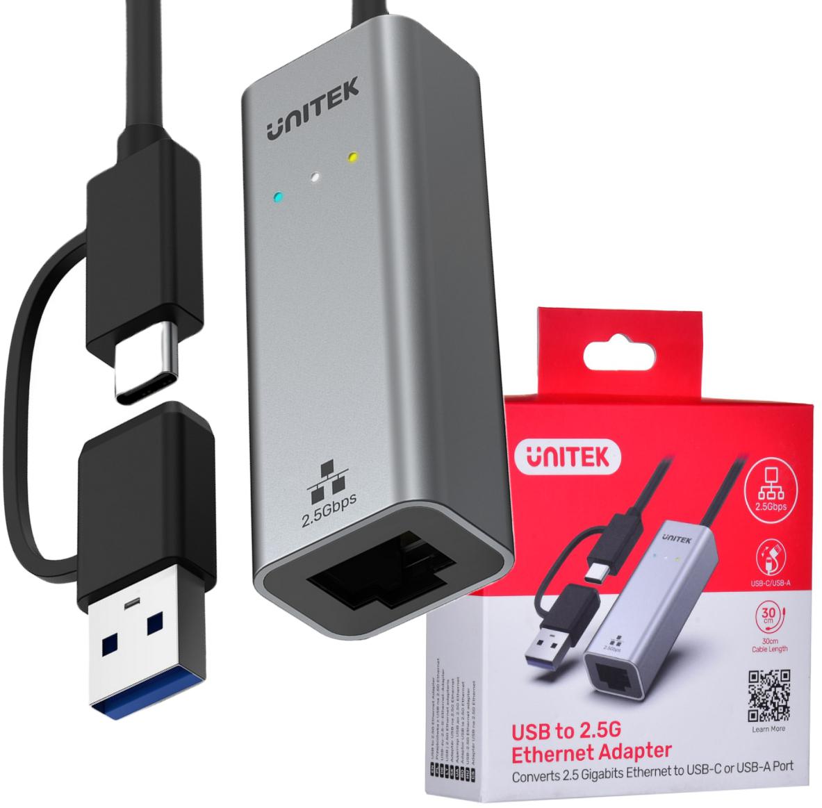 Unitek U1313C adapter USB-A/C na RJ45 2.5 G Ethernet - najważniejsze cechy: