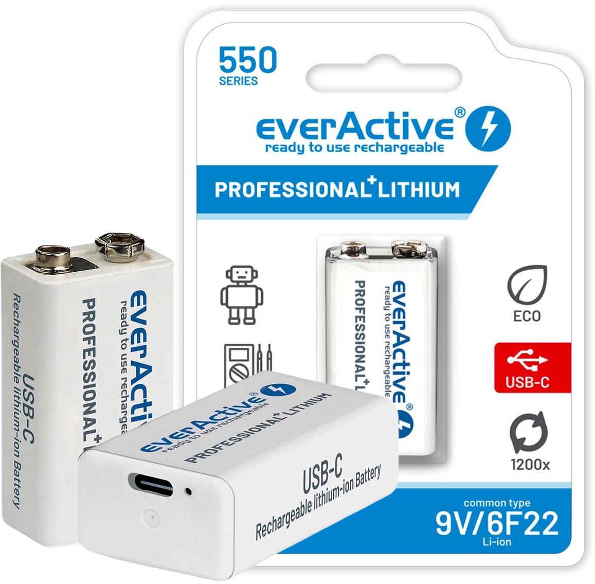 Akumulator 6F22 9V 550 mAh everActive - więcej, niż to, co oferują Ci tradycyjne baterie alkaliczne: ładowalność!