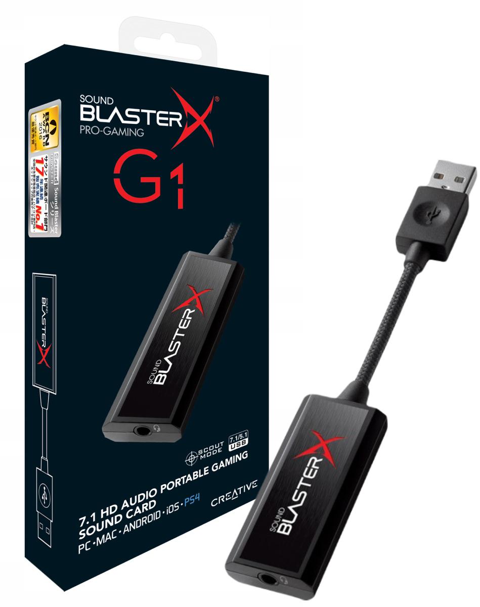 Zewnętrzna karta dźwiękowa obsługująca dźwięk w standardzie 7.1 ze wzmacniaczem słuchawkowym Creative Sound BlasterX G1 - najważniejsze cechy: