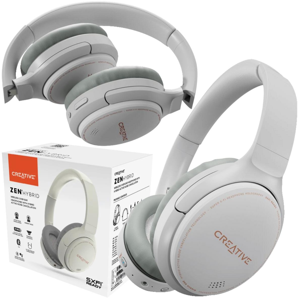 Białe słuchawki bezprzewodowe nauszne z hybrydową, aktywną redukcją szumów, trybem ambientowym i BT 5.0 Creative Zen Hybrid - najważniejsze cechy: