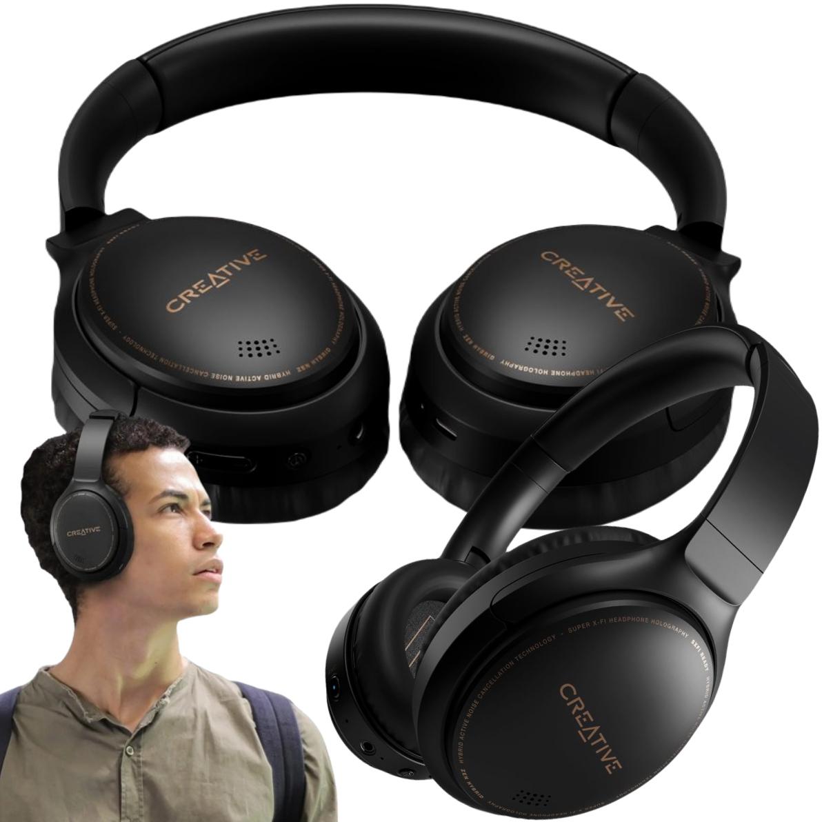 Czarne słuchawki bezprzewodowe nauszne z hybrydową, aktywną redukcją szumów, trybem ambientowym i BT 5.0 Creative Zen Hybrid - najważniejsze cechy: