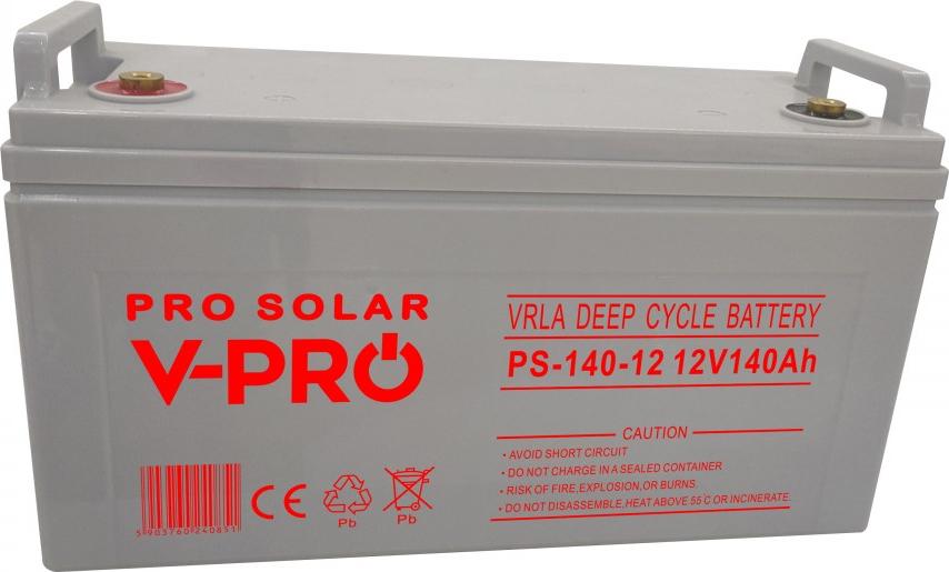Akumulator Volt Polska Deep Cycle V-PRO SOLAR 12V 140 Ah VRLA - doskonały do zasilania systemów energii słonecznej i wiatrowej, kamperów, systemów zasilania awaryjnego (zasilacze UPS, automatyka)