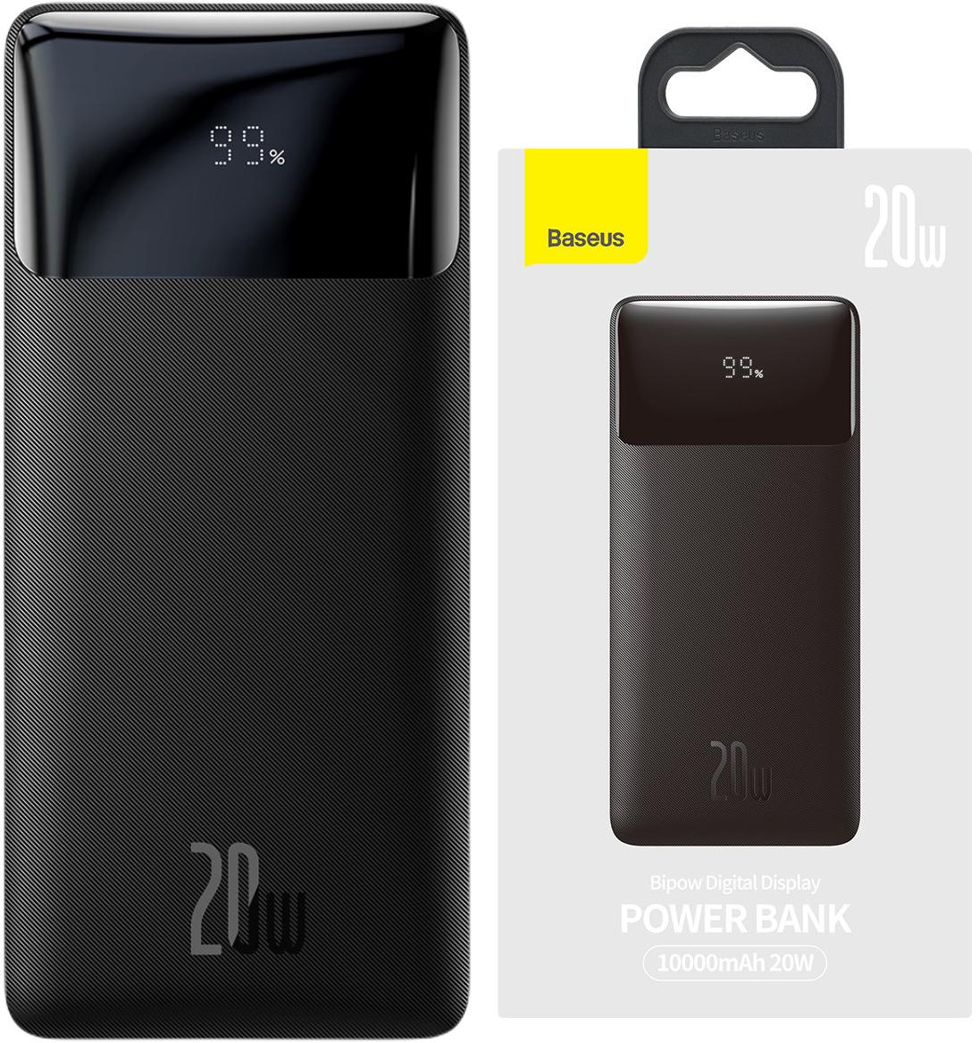 Baseus Bipow powerbank z szybkim ładowaniem 10000mAh 20W czarny Overseas Edition + kabel USB-A / Micro USB 0.25m czarny (PPBD050301) - najważniejsze cechy: