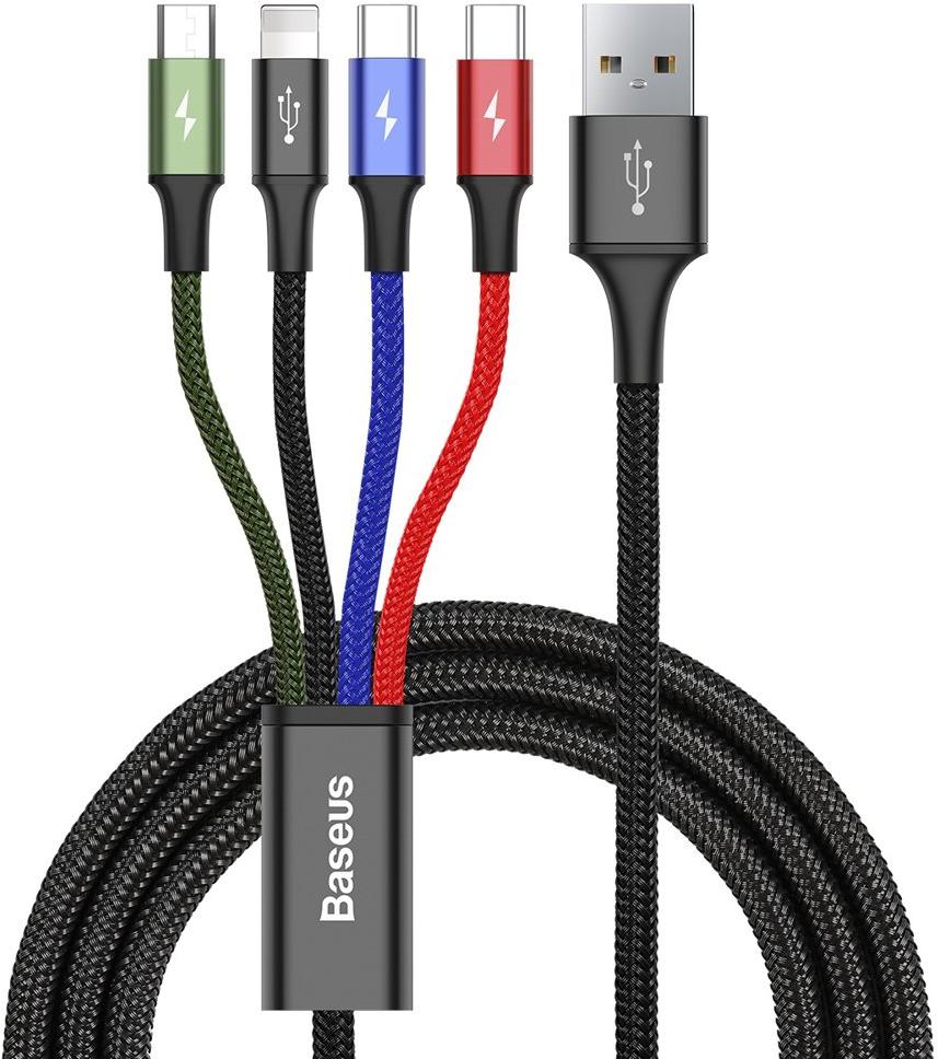 Baseus Cafule CA1T4-B01 kabel USB 4w1 Lightning / 2x USB Typ C / micro USB w nylonowym oplocie 3.5A 1.2m - najważniejsze cechy: