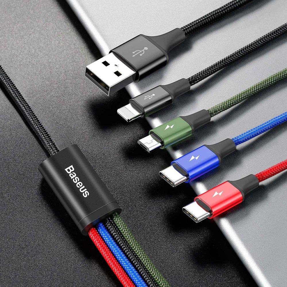 Baseus Cafule CA1T4-B01 kabel zasilający 4w1 Lightning / 2x USB Typ C / micro USB 1.2m - ładuj szybko i sprawnie!