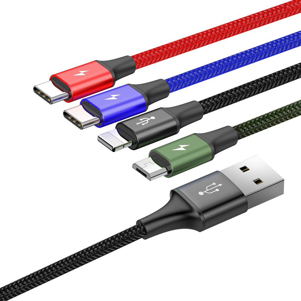 Baseus Cafule CA1T4-B01 kabel zasilający 4w1 Lightning / 2x USB Typ C / micro USB w nylonowym oplocie 3.5 A 1.2 m