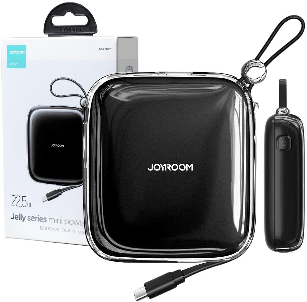Joyroom czarny powerbank 10000mAh Jelly Series 22.5W z wbudowanym kablem USB-C (JR-L002) - najważniejsze cechy: