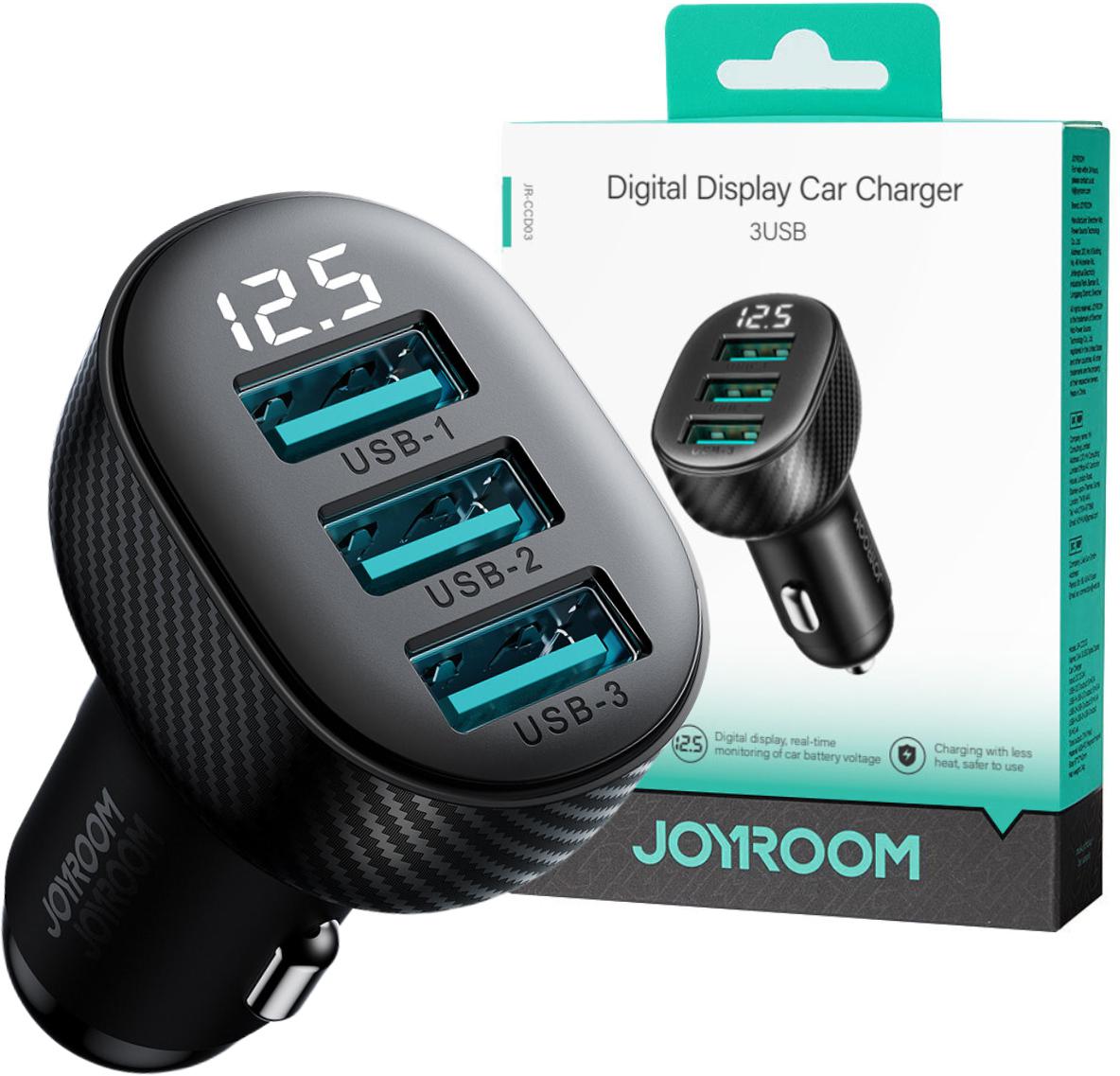 Ładowarka samochodowa 3.4A z wyświetlaczem 3 x USB-A 17W Joyroom JR-CCD03 - najważniejsze cechy: