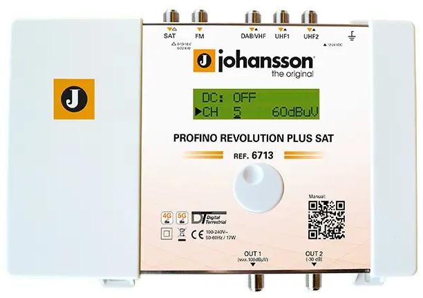 Automatyczny wzmacniacz sterowany cyfrowo Johansson 6713 Profino Revolution Plus SAT wejścia sygnału: SAT+FM+DAB/VHF+2UHF/ >50 kanałów (15 filtrów) / 126dBµV / AGC / zasilanie 12-24 V