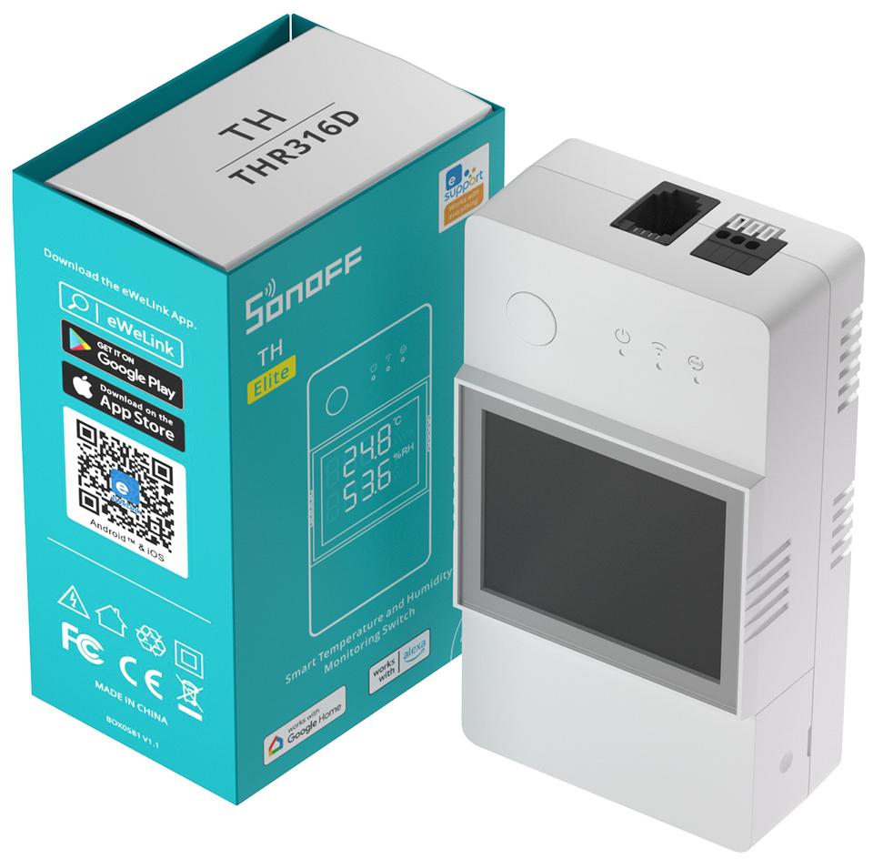 Sonoff THR316D TH Elite - przekaźnik W-Fi z funkcją pomiaru temperatury i wilgotności