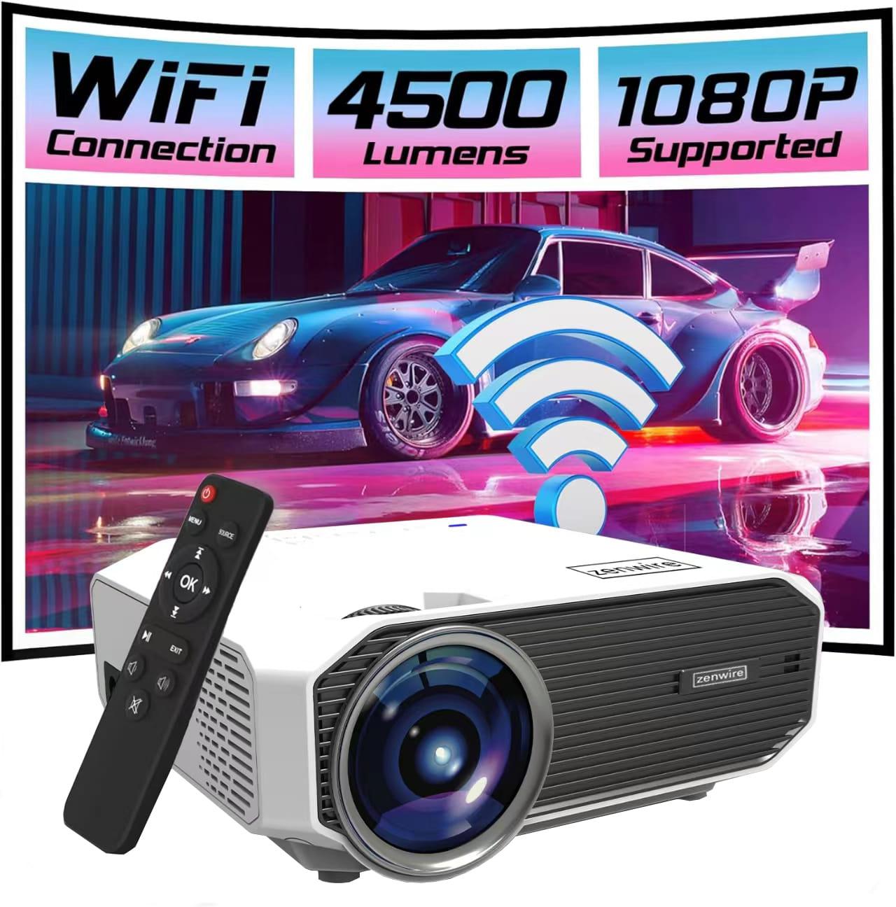 Mini Projektor Przenośny Rzutnik Full HD WiFi 2.4/5 Ghz Bluetooth 5.0 do telefonu i laptopa HDMI/USB/micro SD LED ZENWIRE E450S 4500lm 1500:1 36-150\" cali