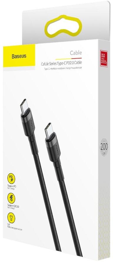 Baseus Cafule Cable nylonowy kabel przewód USB-C PD / USB-C PD PD 2.0 60W 20V 3A QC3.0 2m (CATKLF-HG1) - specyfikacja i dane techniczne: