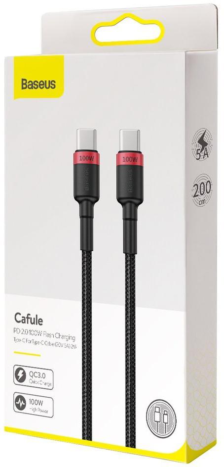 Baseus Cafule nylonowy kabel przewód USB Typ C Power Delivery 2.0 QC 3.0 100 W 20 V 5 A 2 m CATKLF-AL91 – specyfikacja i dane techniczne kabla:
