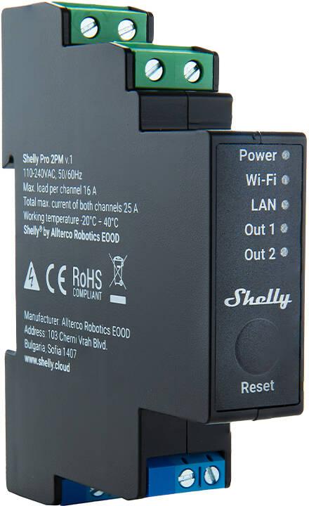 Shelly Pro 2PM 2-kanałowy przekaźnik roletowy z pomiarem energii na szynę DIN WIFI/LAN
